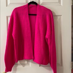 Large Never Worn But No Tag Hot Pink Rib Knit Hot Pink Cardigan Outfit, Pink Cardigan Outfit, Hot Pink Cardigan, Shein Sweater, Cardigan Outfits, Pink Cardigan, Fashion Attire, Long Sweaters, Rib Knit