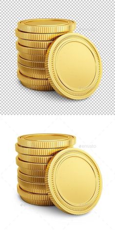 three stacks of gold coins stacked on top of each other - objects 3d renderors