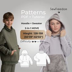 two children wearing hoodies and sweatshirts with the same pattern on them, both in different colors