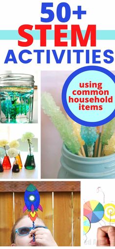 These fun STEM activities use only common household items that you probably already have laying around the house. These fun, educational activities will not only keep your kids happy and busy, but they will also help them continue to actively learning while they create, solve problems, and play. STEAM activities. STEM ideas. Boredom busters for kids. science experiments for kids. Steam For Preschoolers Ideas, Stem Activities For Early Years, Middle School Makerspace Ideas, Steam Night Ideas, Stem Arts And Crafts, Steam Activities For Preschoolers, Summer School Stem Activities, Steam Technology Activities, Steam Activities Elementary Kindergarten