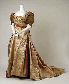 Evening dress Design House: House of Worth (French, 1858–1956) Designer: Charles Frederick Worth (French (born England), Bourne 1825–1895 Paris) Date: ca. 1889 Charles Frederick Worth, Golden Sunflower, 1880s Fashion, Designer Evening Dresses