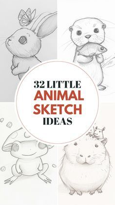 the cover of 32 little animal sketch ideas