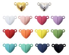 six different colors of heart shaped paper clips in various shapes and sizes with gold, silver, pink, blue, green, red, yellow or purple