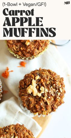 carrot and apple muffins with text overlay