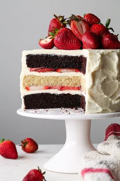 a slice of cake with strawberries on top