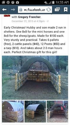 an instagramted post with pictures of wooden shelters