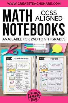 a notebook with the text, math aligned notebooks available for 2nd to 5th grade