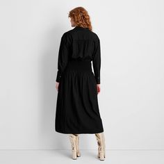 Women's Collared Long Sleeve Smocked Midi Shirtdress - Future Collective Black XXS Denim Midi Dress, Collars For Women, Ruffled Maxi Dress, Shirtdress, Black Xs, Long Sleeve Knit, Tank Dress, Women Long Sleeve, Smocking