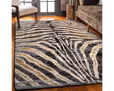 a zebra print rug in a living room