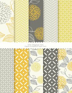 an assortment of yellow, gray and white patterns