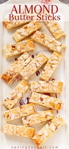 almond butter sticks on a white plate