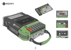 an electronic device with four different parts attached to the front and back of it, including two