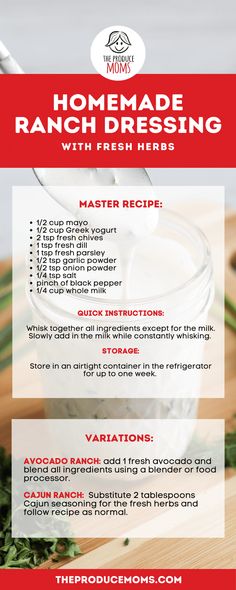 the recipe for homemade ranch dressing with fresh herbs