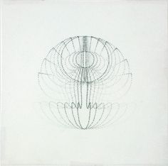 an abstract drawing with lines and dots in the center