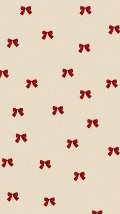 red bows are flying in the air on a white background, with small black dots