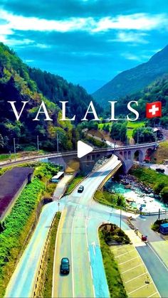 an aerial view of the valley and mountains in valaise, switzerland with text overlay