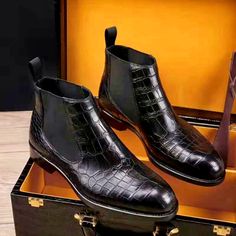 Men’s Classic Handcrafted Alligator Chelsea Boots Luxury Gifts For Him, Alligator Dress Shoes, Chelsea Boots For Men, Medical Shoes, Dress Leather Boots, Alligator Boots, Alligator Shoes, Luxury Boots, Expensive Shoes