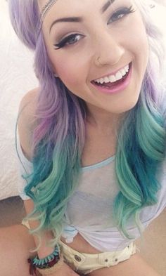 I would so do this if people wouldn't think I was crazy lol Both my favourite colors Mermaid Ombre Hair, Ombre Hair Colour, Scene Girl, Hair Color Crazy, Kelly Osbourne, Pastel Hair, Dye My Hair