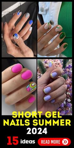 Multicolor Nails Summer, Gel Nails For Summer, Short Almond Shaped Nails, Nails For Summer, Short Gel Nails, Spring Nail Designs