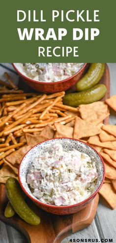 dill pickle wrap dip recipe with crackers in the background