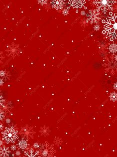 a red background with white snowflakes and stars on the bottom right corner is an empty space for text