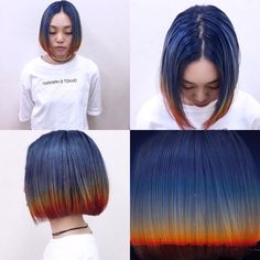 One Strand Of Color In Hair, Blue And Orange Hair, Haircolor Ideas, Sunset Hair, Hair Affair, Creative Hairstyles, Hair Inspiration Color, Hair Inspo Color, Grunge Hair