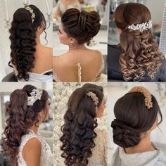 several pictures of different hairstyles and hair accessories for brides to wear on their wedding day