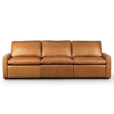 a brown leather couch on a white background