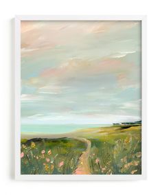 Landscape painting with a path leading to a sunny horizon. . Teen Art, Typographic Art, Sunset Wall Art, Wave Art, Ocean Painting, Limited Edition Art Print, Paintings Art Prints, Landscape Walls, Landscape Wall Art