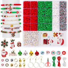 christmas bead kit with beads, bracelets and other items for making jewelry on white background