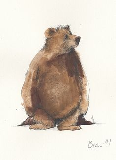 a drawing of a brown bear sitting on the ground