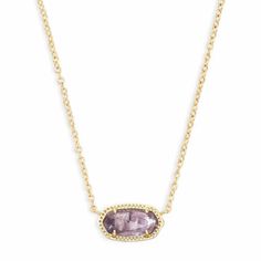 Gold necklace with purple amethyst pendant, pictured on a white background. Elisa Gold Pendant Necklace, Elisa Pendant Necklace, Birthday Stone, Short Pendant Necklace, Gold Shorts, Kendra Scott Necklace, Shoe Gifts, Amethyst Quartz, Kendra Scott Jewelry