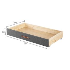 a wooden tray with two handles and one drawer on the bottom is shown in measurements