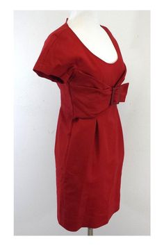 Size 4 Red Short Sleeve Dress Concealed back zip Scoop neck Bust belt Side pockets Waist 30" Shoulder to Hem 31" Formal Fitted Dress With Belt Loops, Fitted Formal Dress With Belt Loops, Red Fitted Belted Dress, Fitted Red Belted Dress, Red Short Sleeve Dress, See By Chloe, Red Shorts, Short Sleeve Dress, Sleeve Dress