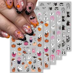 Pumpkin Nail Art, Halloween Manicure, Skull Nails, Halloween Fest, Pumpkin Nails, Nail Art Stickers Decals, Manicure Diy, Cat Skull, Spooky Designs