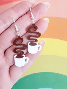 Coffee Mug Earrings | Tea Earrings - Pop Pastel Tea Earrings, Earrings Coffee, Coffee Earrings, Cup Measurements, Shrinky Dink Earrings, Coffee Earring, Earrings Food, Weird Jewelry, Food Earrings