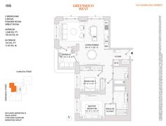 the floor plan for a two bedroom apartment at greenway way in new york, ny