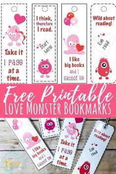 free printable love monster bookmarks for valentine's day or any special occasion