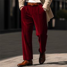 Season:Spring   Fall; Fabric:Polyester; Gender:Men's; Style:Chic  Modern,Casual,Fashion; Occasion:Holiday,Daily,Business; Fit Type:Regular Fit; Function:Comfort; Waistline:Mid Waist; Pattern:Plain; Design:Front Pocket,Straight Leg; Pants Type:Dress Pants,Trousers,Casual Pants,Velvet Pants; Fly Type:Button; Front page:FF; Listing Date:09/25/2023; Hips:; Length:; Waist: Elegant High-waisted Burgundy Pants, Elegant Burgundy Wide Leg Pants, Elegant Burgundy High-waisted Pants, Elegant Burgundy Trousers, Elegant Burgundy Straight Pants, Elegant Full-length Burgundy Bottoms, Elegant Full Length Burgundy Bottoms, Non-stretch High Waist Burgundy Pants, Formal Burgundy Trousers