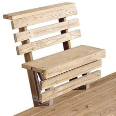 a wooden bench sitting on top of a wooden platform