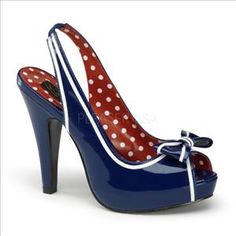 1950s Shoes: New 1950s Style Shoes for Sale- Red, white and blue! #retro #shoes 1950s Fashion Shoes, Rockabilly Mode, 1950s Shoes, Pin Up Shoes, Pleaser Shoes, Pinup Couture, Couture Shoes, Patent Leather Heels