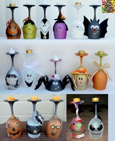 there are many different vases with faces on them