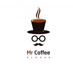 the logo for mr coffee with a mustache and top hat on it's head