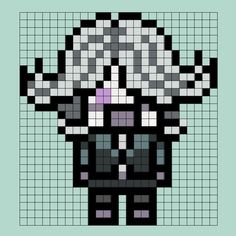 the pixel art is designed to look like an old school video game character with horns and eyes