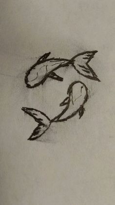 a drawing of two fish on paper with one drawn in the shape of a heart