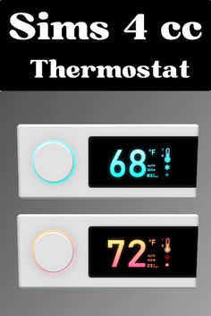 thermostat and clock displayed in front of a black background with white text