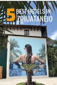 an advertisement for the 5 best hotels in zihatanejo, with a woman's back turned to the camera