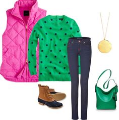 "PInk Excursion" by classicprep on Polyvore Pink Coat Outfit Winter, Pink Coat Outfit, Taurus Style, Polka Dot Clothing, Outfits Vest, Preppy Style Winter, Coat Outfit Winter, Outfit Pantalon, Preppy Handbook