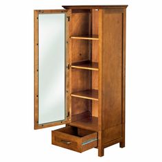 an armoire with drawers and a mirror on it's side, against a white background