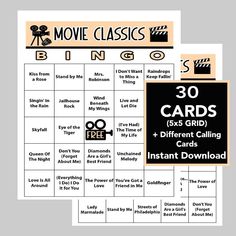 the movie classics game cards are shown in black and white, with text that reads 16